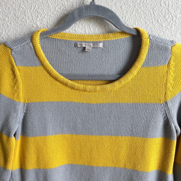 Gap Striped A-Line Sweater Women's S Rain Slicker Yellow Gray Knit Fold Cuff - Picture 2 of 7